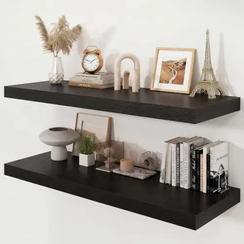 40" Black Floating Shelves 12inch Deep Wall Shelf, Set of 2
