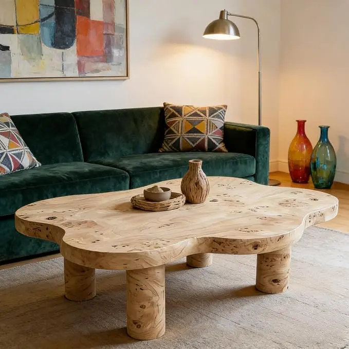 40" Cloud Coffee Table with 4 Round Table Legs, Modern Irregular Center Table