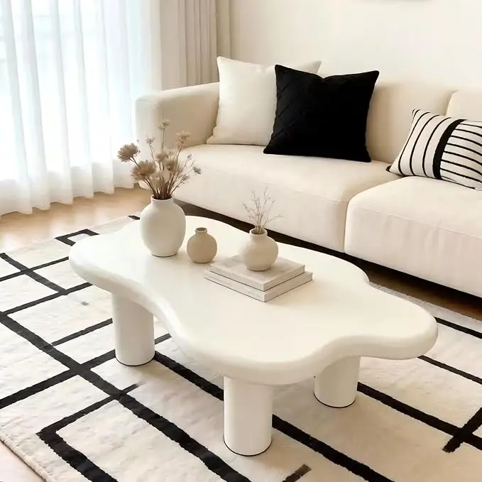 40" Cloud Coffee Table with 4 Round Table Legs, Modern Irregular Center Table