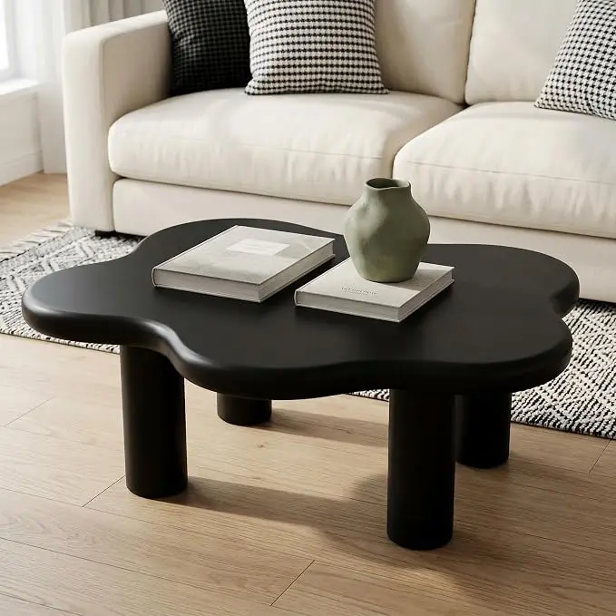 40" Cloud Coffee Table with 4 Round Table Legs, Modern Irregular Center Table