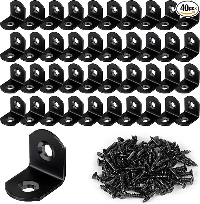 40 Pcs L Bracket Stainless Steel Corner Brace Sets, 90 Degree Right Angle