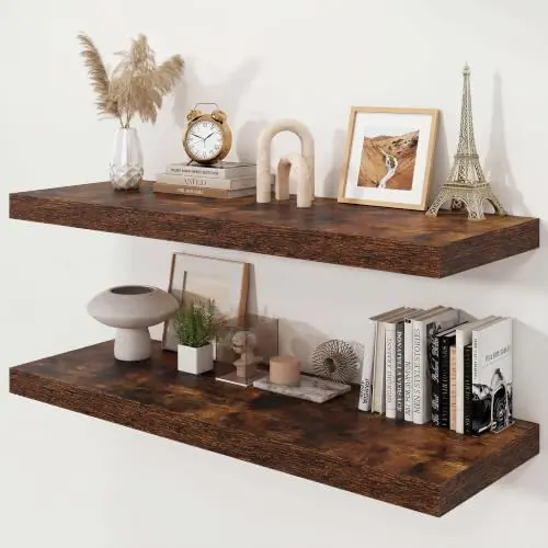 40" Rustic Brown Floating Shelves 12inch Deep Wall Shelf, Set of 2