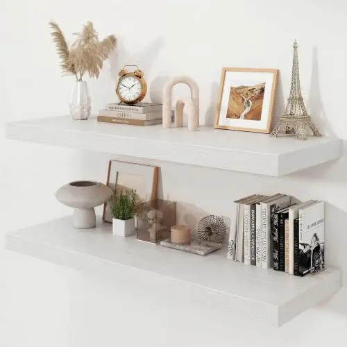 40" White Floating Shelves 12inch Deep Wall Shelf, Set of 2
