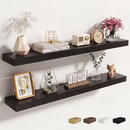40Inch Floating Shelves for Wall, 2 Packs, Invisible Brackets, Black