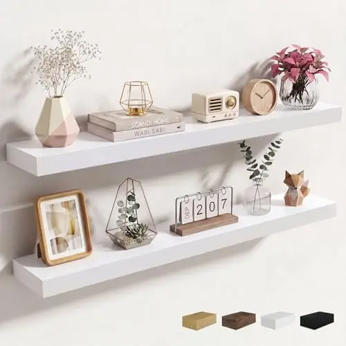 40Inch Floating Shelves for Wall, 2 Packs, Invisible Brackets, White
