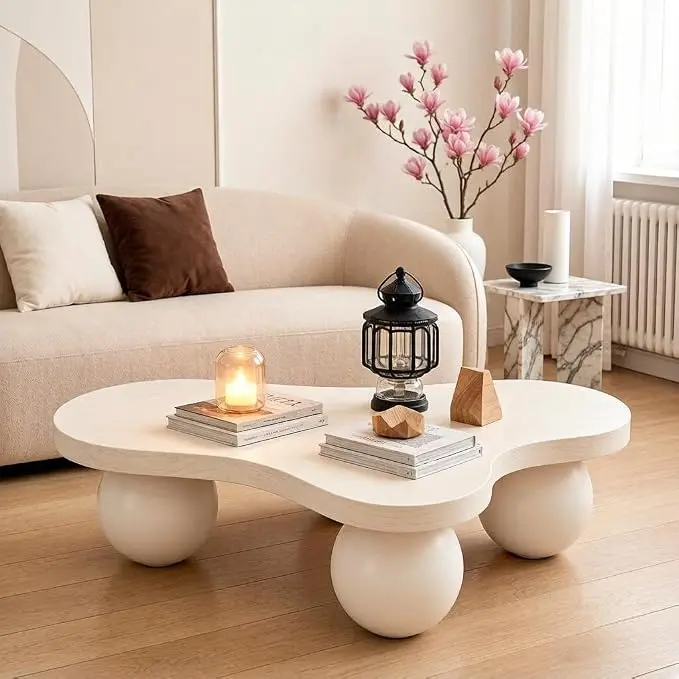 46" Cloud Coffee Table with 3 Ball Legs, Modern Irregular Center Table