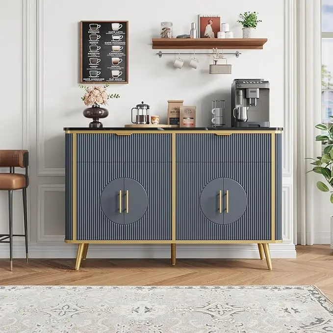 47.2" Buffet Storage Cabinet, Modern Fluted Coffee Bar Station
