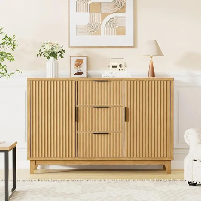 47.2" W Storage Cabinet with 3 Drawers, Fluted Buffet Cabinets with Storage