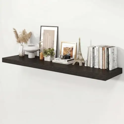 48" Black Floating Shelves 12inch Deep Wall Shelf, Set of 1