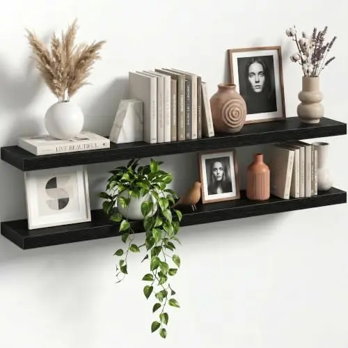 48" Floating Shelves for Wall, Set of 2, 8" Deep, 1.5" Thick, Black