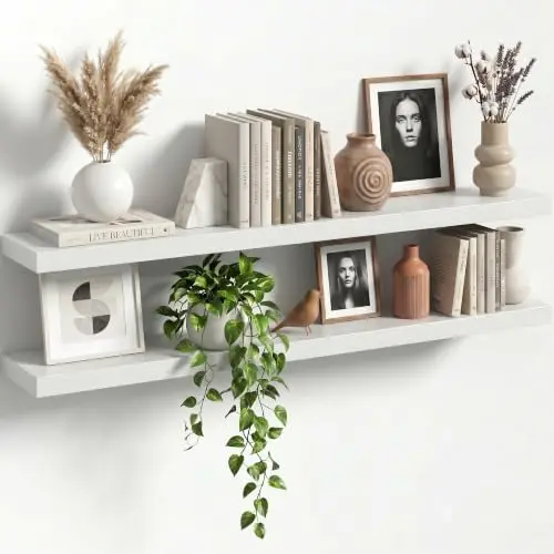 48" Floating Shelves for Wall, Set of 2, 8" Deep, 1.5" Thick, White
