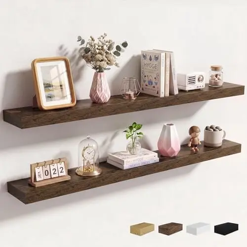 48Inch Floating Shelves for Wall, 2 Packs, Invisible Brackets, Brown