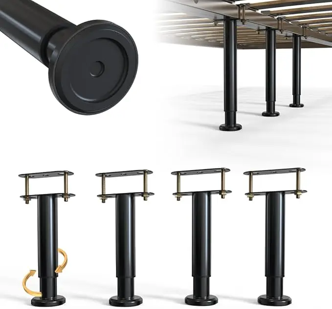 4Pcs Bed Frame Support Leg, Adjustable Height 5"-8.6", Extra Sturdy Steel Bed
