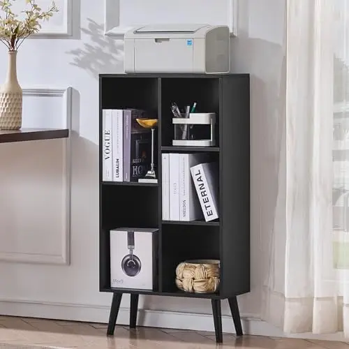 5 Cube Bookshelf, Mid-Century Modern Book Shelf with Legs, Black