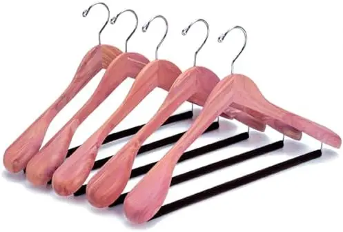 5 Pack Cedar Wood Suit Coat Hangers with Extra Wide Shoulder