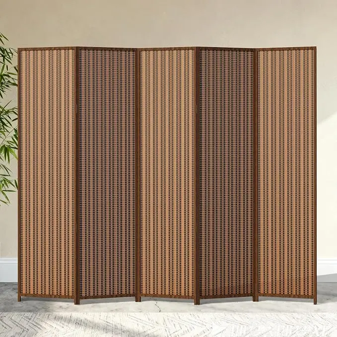 5 Panel Room Divider and Extra Wide Folding Privacy Screen, Bamboo Room Divider