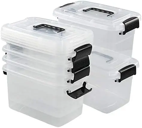 5 Quart Clear Storage Bin, Latching Box Container, 6 Packs