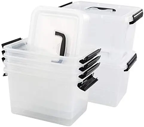 5 Quart Storage Box Tote with Lid, 6 Packs Small Plastic Bins with Handles