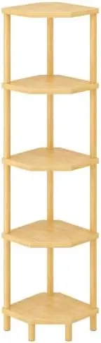 5-Tier Bamboo Corner Shelf Stand, Plant Display, Tool-Free Assembly