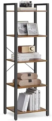5-Tier Bookshelf, Bookcase Book Shelf with Steel Frame