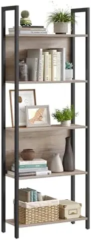 5 Tier Bookshelf, Free Standing Bookcase Storage Organizer