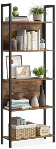 5 Tier Bookshelf, Free Standing Bookcase Storage Organizer