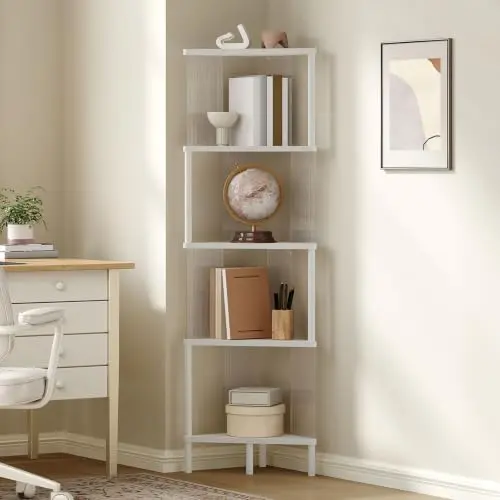 5-Tier Corner Shelf, Corner Bookshelf for Small Space, White CJ12WW