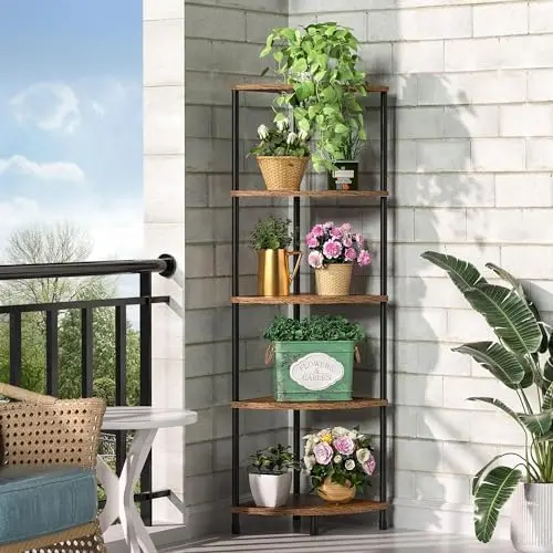 5 Tier Corner Shelf Stand, 44.1", Rustic Brown