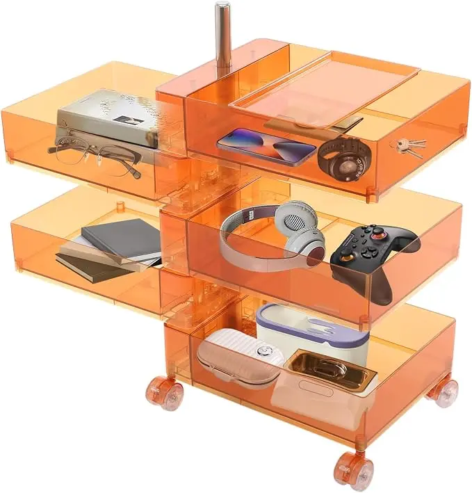 5 Tier Storage Cabinet, 360° Rotating Sofa Side Cabinet, Mobile Bedside Table