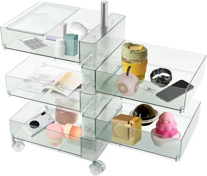 5 Tier Storage Cabinet, 360° Rotating Sofa Side Cabinet, Mobile Bedside Table