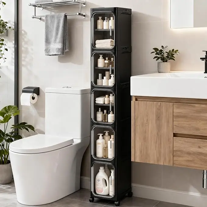 5-Tier Tall Narrow Storage Cabinet, Slim Bathroom Storage Cabinet