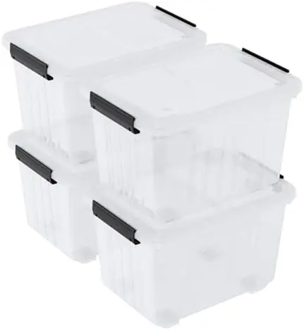 50 L Latching Storage Bins with Wheels, 4 Pack