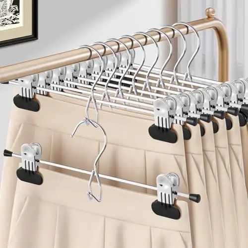 50 Pack Space Saving Pant Skirt Hangers with Clips,Black,14 Inch