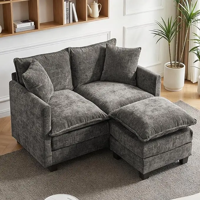 52'' Loveseat Sofa with Ottoman, Cloud Sofa Couch with 27" Deep Seat & 2 Pillows