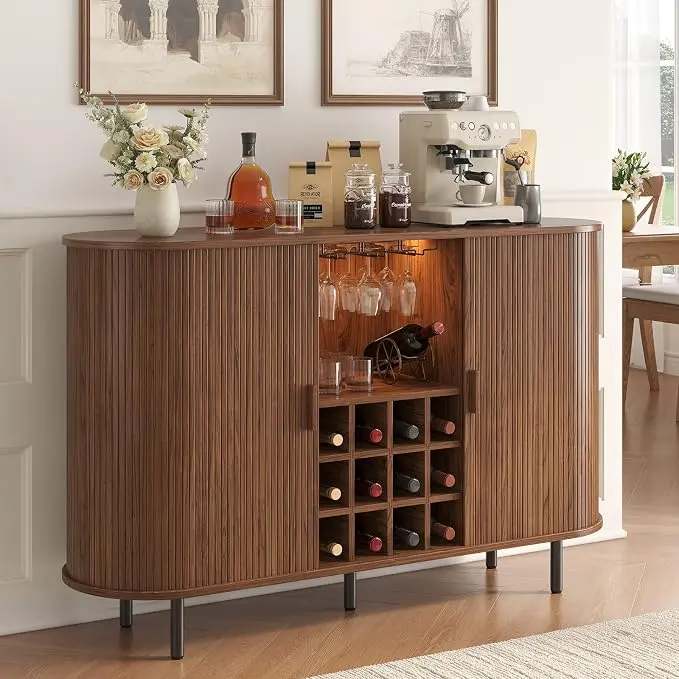 55 Inch Fluted Wine Bar Cabinet, Liquor Cabinet