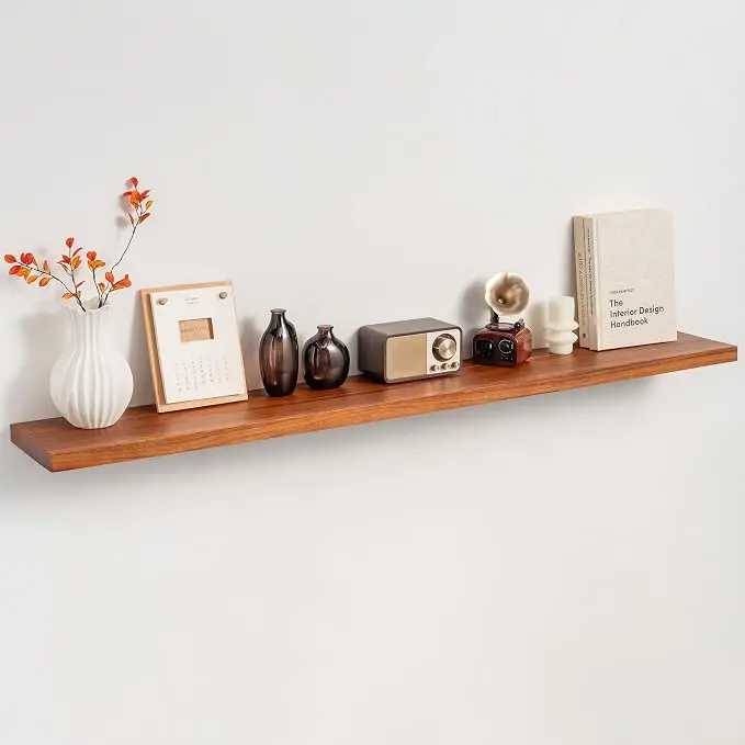 55" Solid Teak Floating Wall Shelf