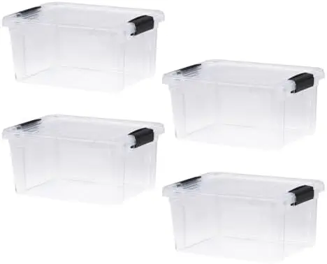 6.6 Quart Clear Plastic Storage Boxes with Lids, Stackable Organizer Containers, BPA-Free Storage Bins for Home, Office, School & Dorm, 4 Pack