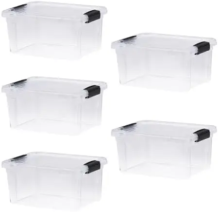 6.6 Quart Clear Plastic Storage Boxes with Lids, Stackable Organizer Containers, BPA-Free Storage Bins for Home, Office, School & Dorm, 5 Pack