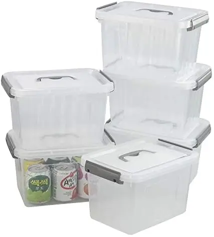 6 Liter Plastic Bins with Lids, Clear Storage Boxes Set of 6