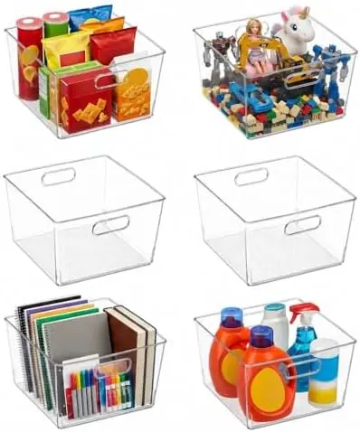 6-Pack 12x12x7 Extra Large Clear Plastic Storage Bins with Handles