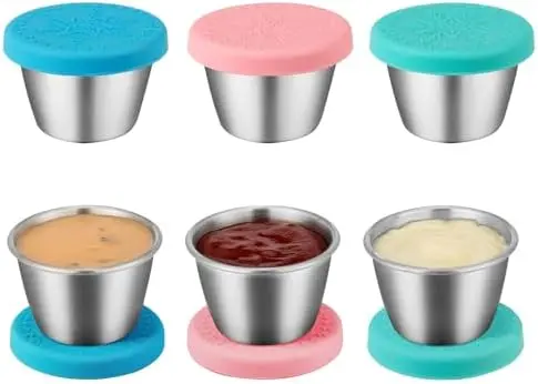 6-Pack 2.4oz Stainless Steel Dressing Container with Silicone Lid