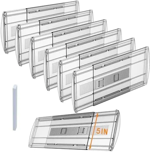 6 Pack 5" High Clear Adjustable Drawer Dividers Clothes,Expandable 13-21"