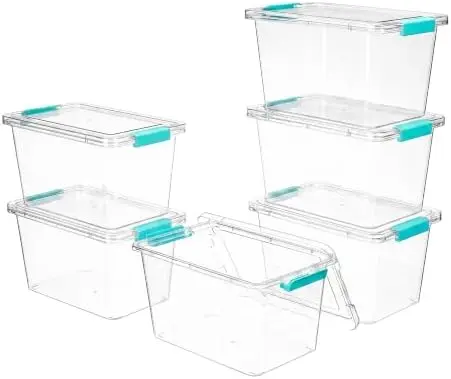 6 Pack 5 Qt Clear Storage Bins with Lids for Toy & Craft Storage