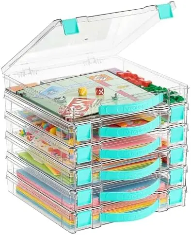 6 Pack Board Game Storage with Handle and Snap-Tight Latch Lid