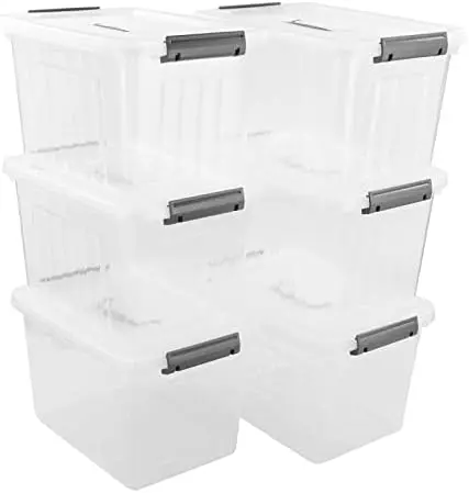 6-Pack Clear Plastic Latching Storage Box, Plastic Box, 10 L