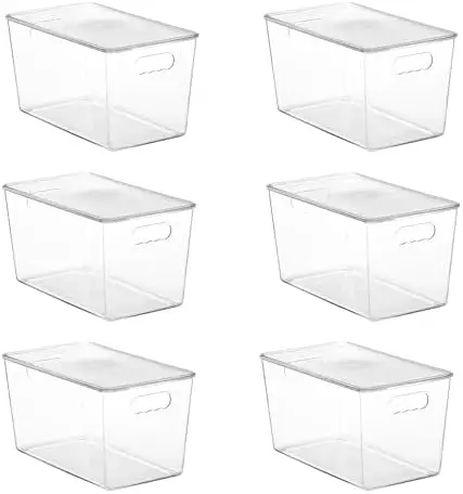 6 Pack Clear Stackable Storage Bins with Lids and Handles, XLarge
