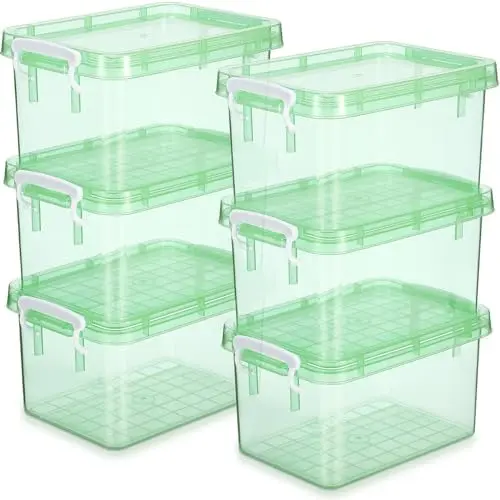 6 Pack Colorful Plastic Storage Bins with Lids, Green