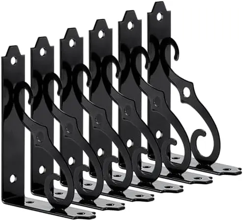 6 Pack Decorative Shelf Brackets, Shelf Bracket, 5 Inch, Black