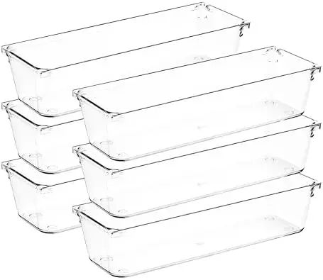 6 Pack Drawer Organizers, 3"X 9" Clear Acrylic Storage Bins