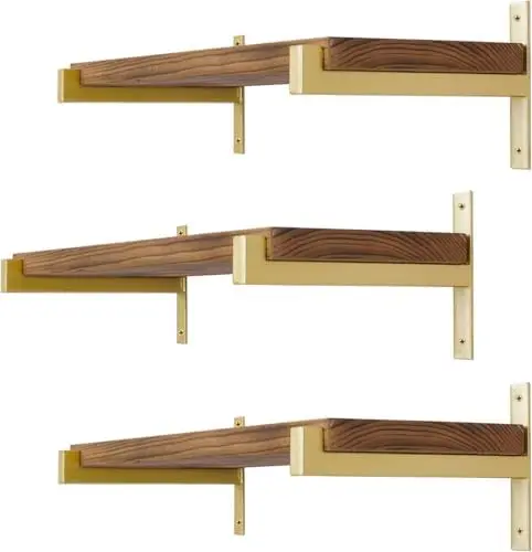 6 Pack Heavy Duty Shelf Brackets with Lip 13 Inch Gold